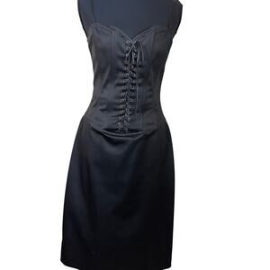Bebe Dress M Corset Sexy Black Midi Lace Up Goth Vamp